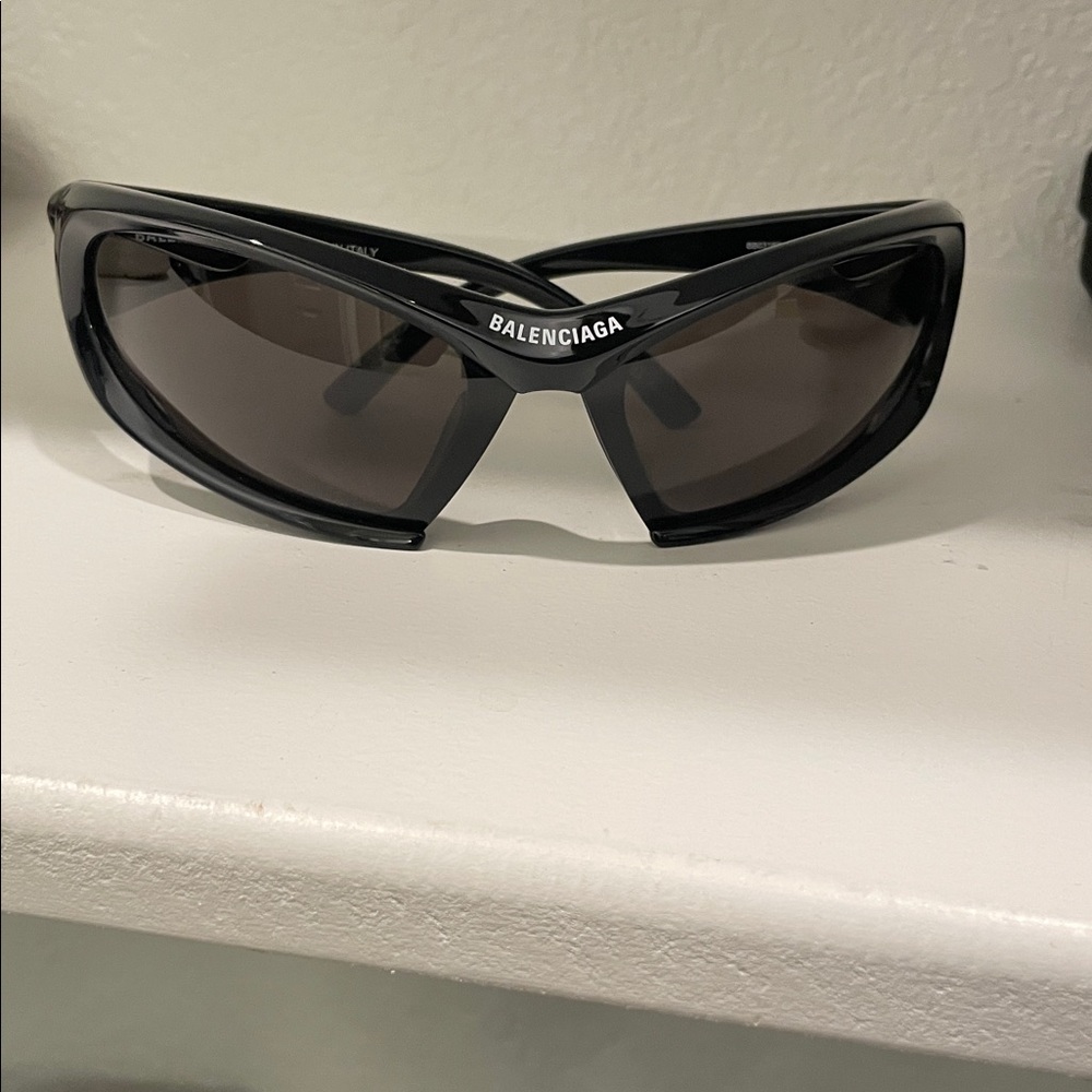 Balenciaga Black Wraparound Sunglasses